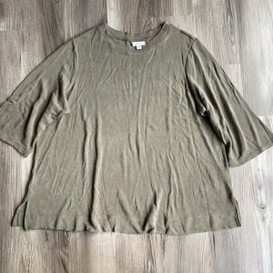 J. Jill Womens 2X Green 3/4 Sleeve Oversized Modal Blend Top Shirt Cozy Soft